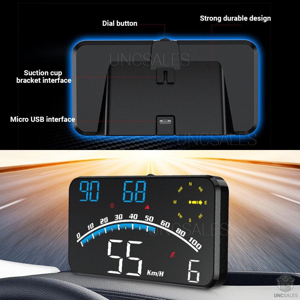 Digital Speedometer Universal GPS Car HUD Head Up Display MPH Overspeed Alarm 5"