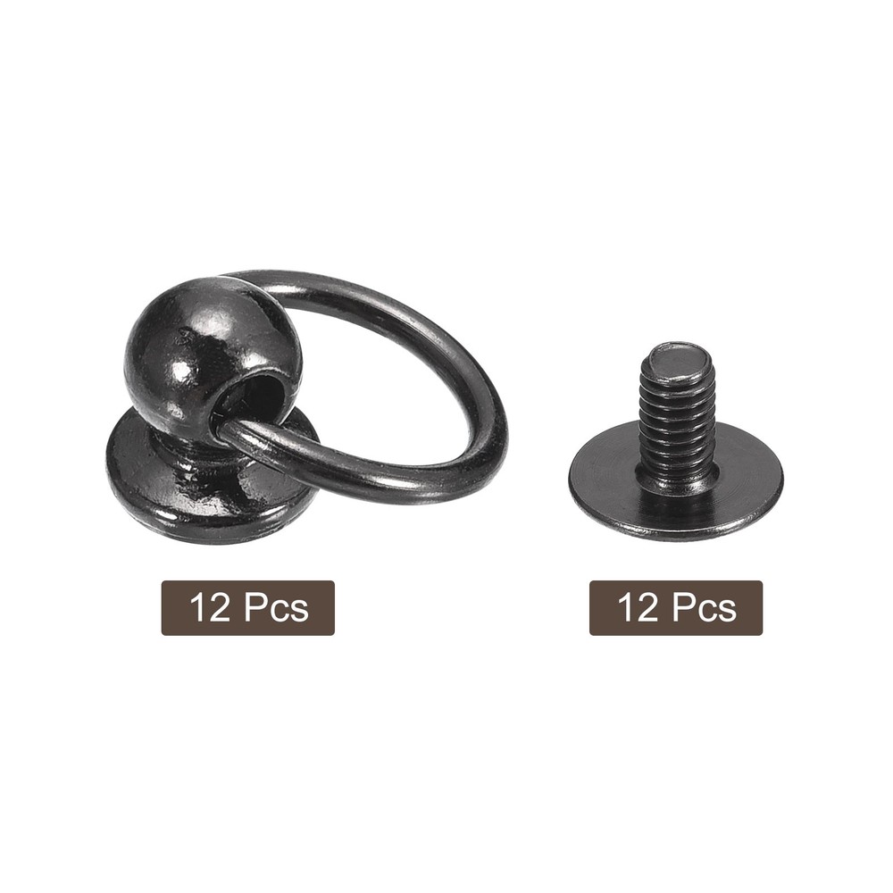 6x8mm Ball Head Stud Rivets Screw Back with O Ring, 12Pack, Metallic Black