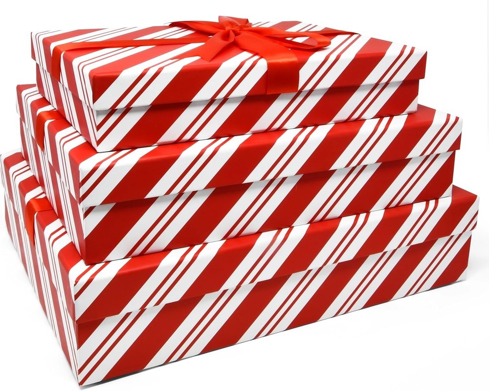 Gift Boutique - Christmas Nesting Gift Boxes Rectangle 3 Pack Peppermint Cand...
