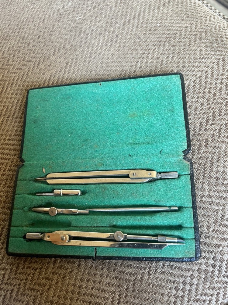 Vintage Uk British Drafting Set Tools In Original Case