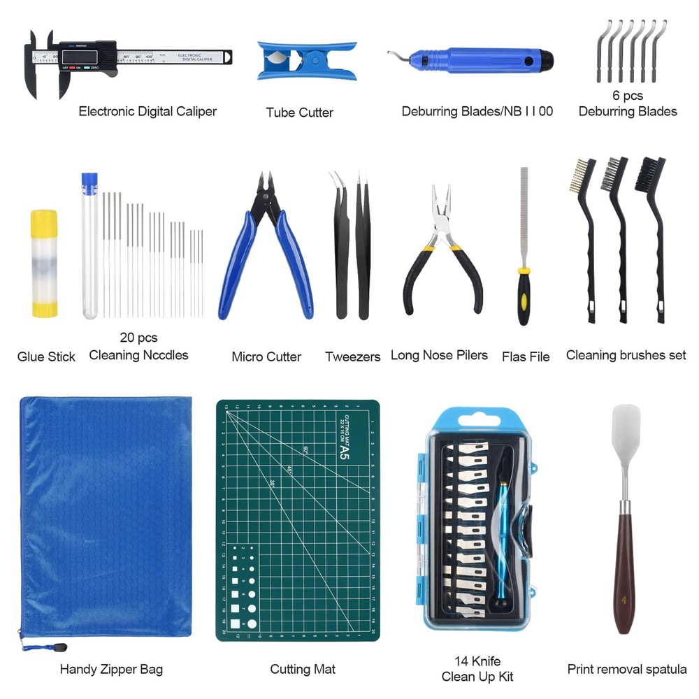 KuanStore 3D Printer Tools Kit, Printing Accessory with 55Pcs Blue