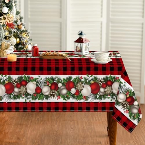 Christmas Tablecloth 60×84 Inch, Christmas Ball 60" x 84" (Rectangular) Red