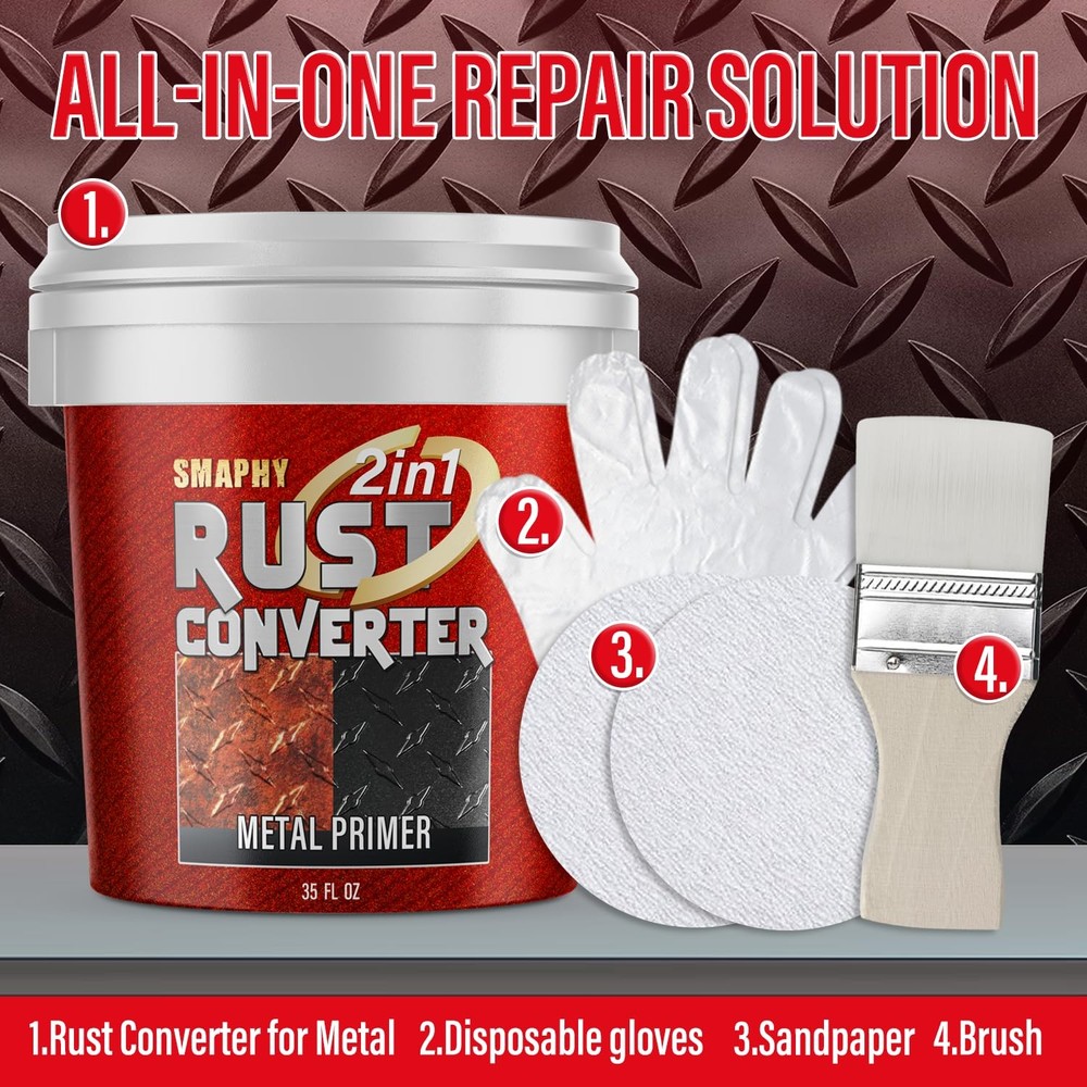 2-in-1 Rust Conveter Automotive, 35 oz Matte Black Rust Conversion Paint for ...