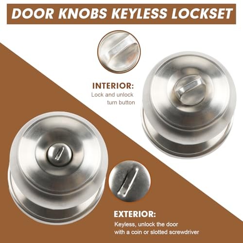 Privacy Door Knobs Satin Nickel Door Knobs with Lock, Bed and Bath Door 4 Pack