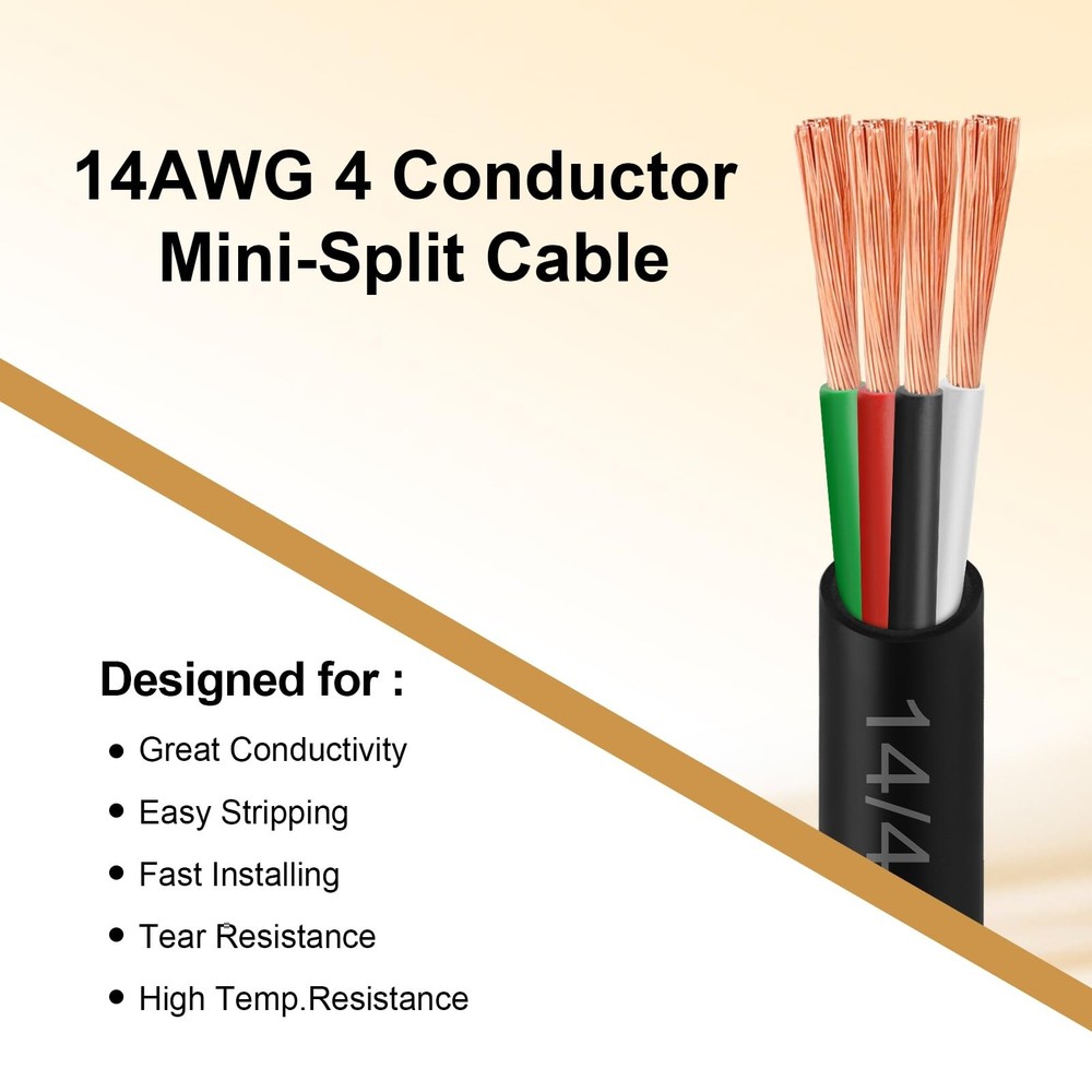 MOOKEERF 14/4 AWG Mini-Split Cable - 75FT 14 4 Conductor Control