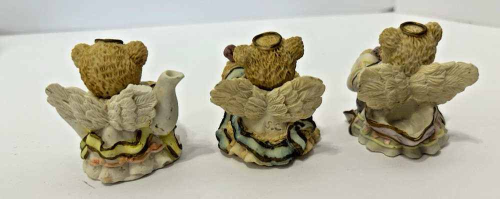 10 Piece Musical Angel Bears Mini Tea Set on Patchwork Design Plate - Preowned