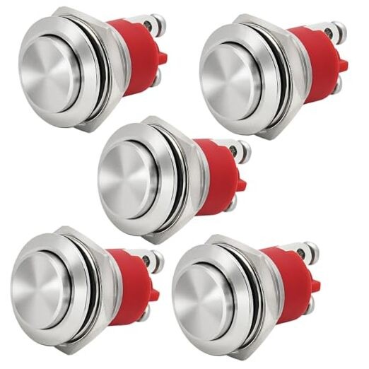 5Pcs 19mm Momentary Push Button Switch High Round IP68 Waterproof 5Pcs Silver