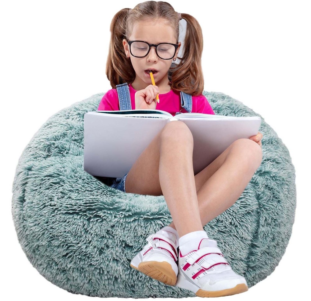 Fluffy Bean Bag Chair for Kids, 2.5FT Round Memory Foam Filled Bean Bag for T...