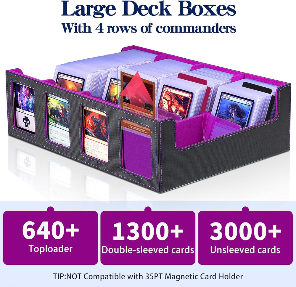 Trading Card Storage Box with Commander Display 4 Row Deck Case-Removable Lid,24