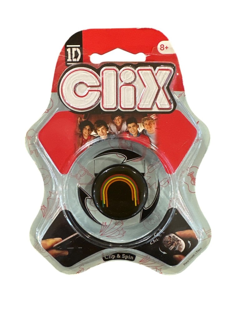1D One Direction CLIX Clip & Spin Button Symbol Round Black with Striped U-Shape