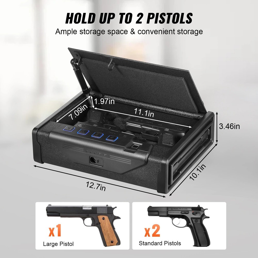 Biometric Pistol Storage Safe Steel Quick Access Security Lock Box Case