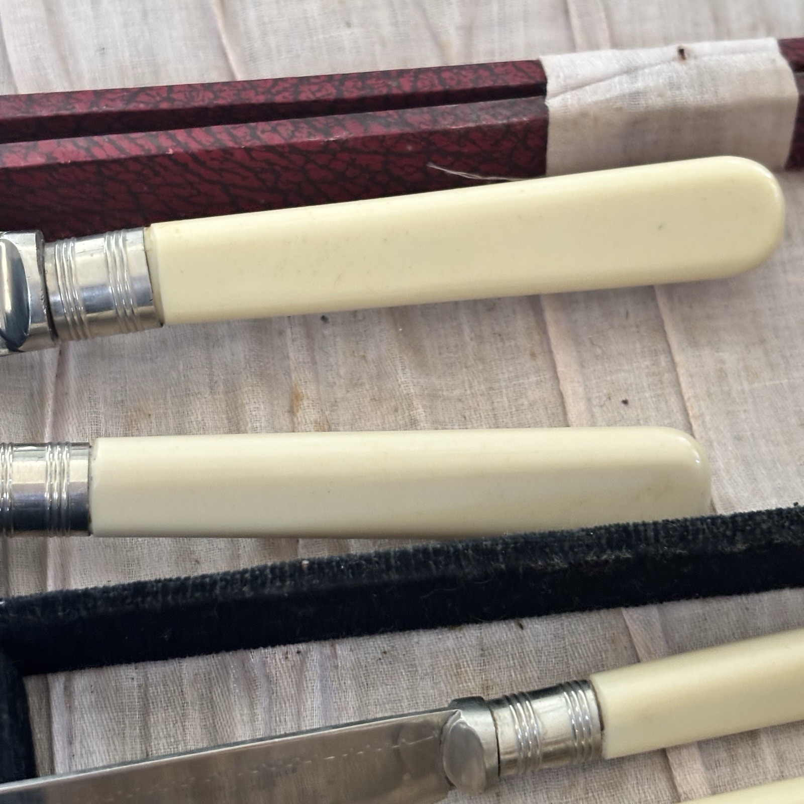 Sheffield Bakelite Stainless Steel 14 Piece Fork Knife Serving Set Original Case