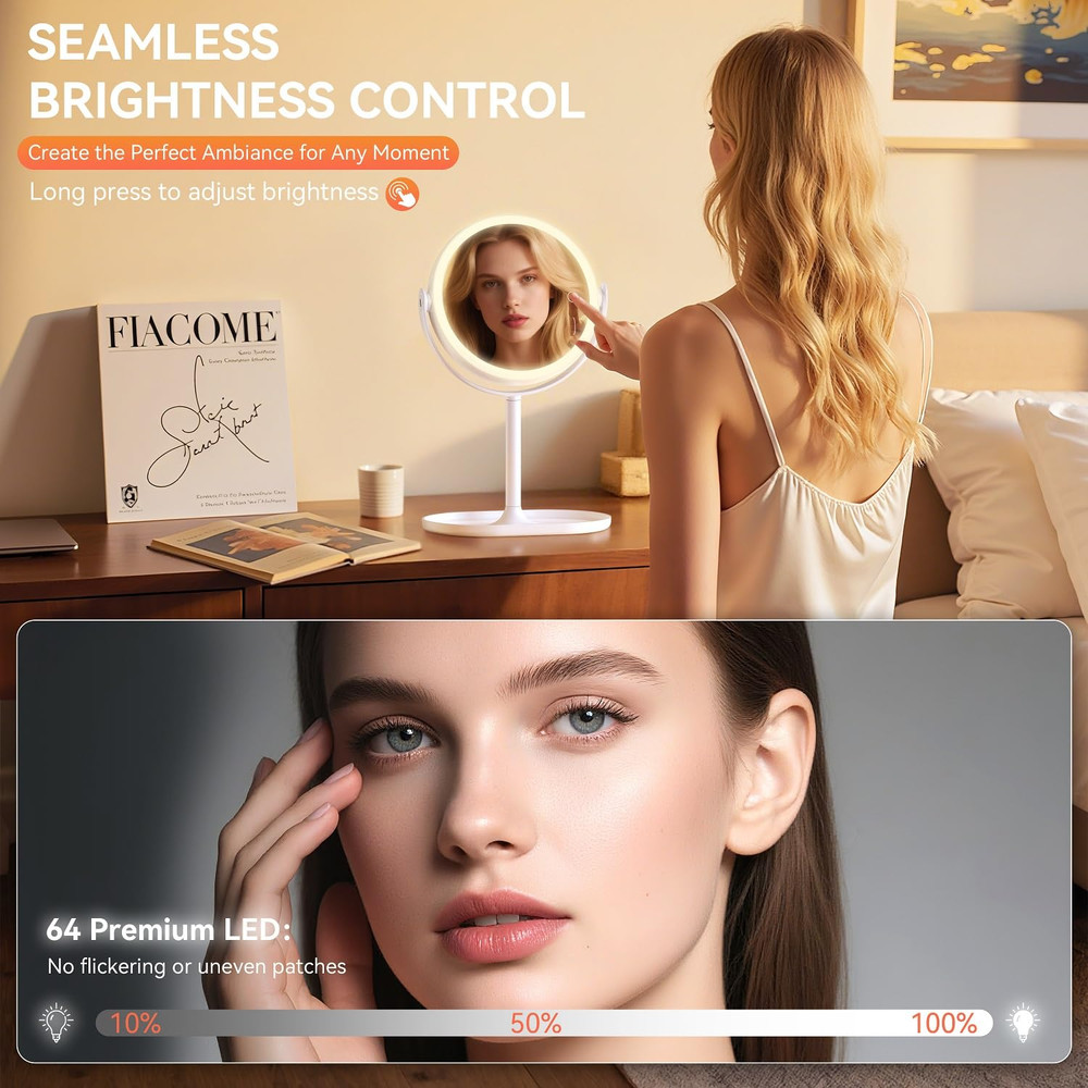 Illuminated Double-Sided 30X/1X Magnifying Touch Screen Makeup Mirror