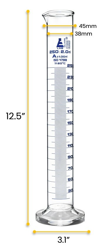 Eisco Labs 250ml Graduated Cylinder, Class A - Blue Graduations, Round Base