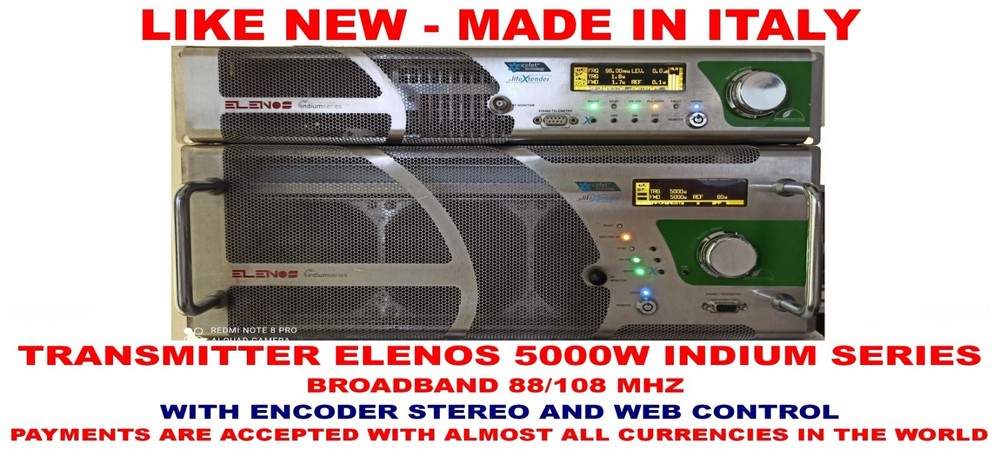 Broadcast Prof 5000w 5Kw ELENOS FM StereoTransmitter Wide Band 88/108 Mhz SLIM