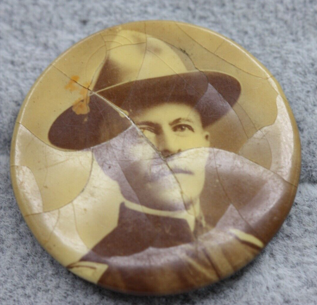 1890s Celluloid Photo Button USV Infantry Officer Indiana National Guard Pin