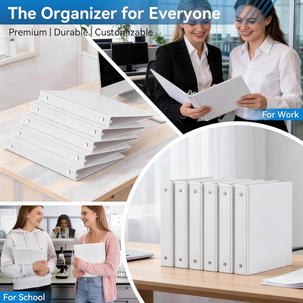 Bulk 12 Pack 1-Inch 3 Ring Binders -Durable 1'' Binders with Roung Ring Binder,