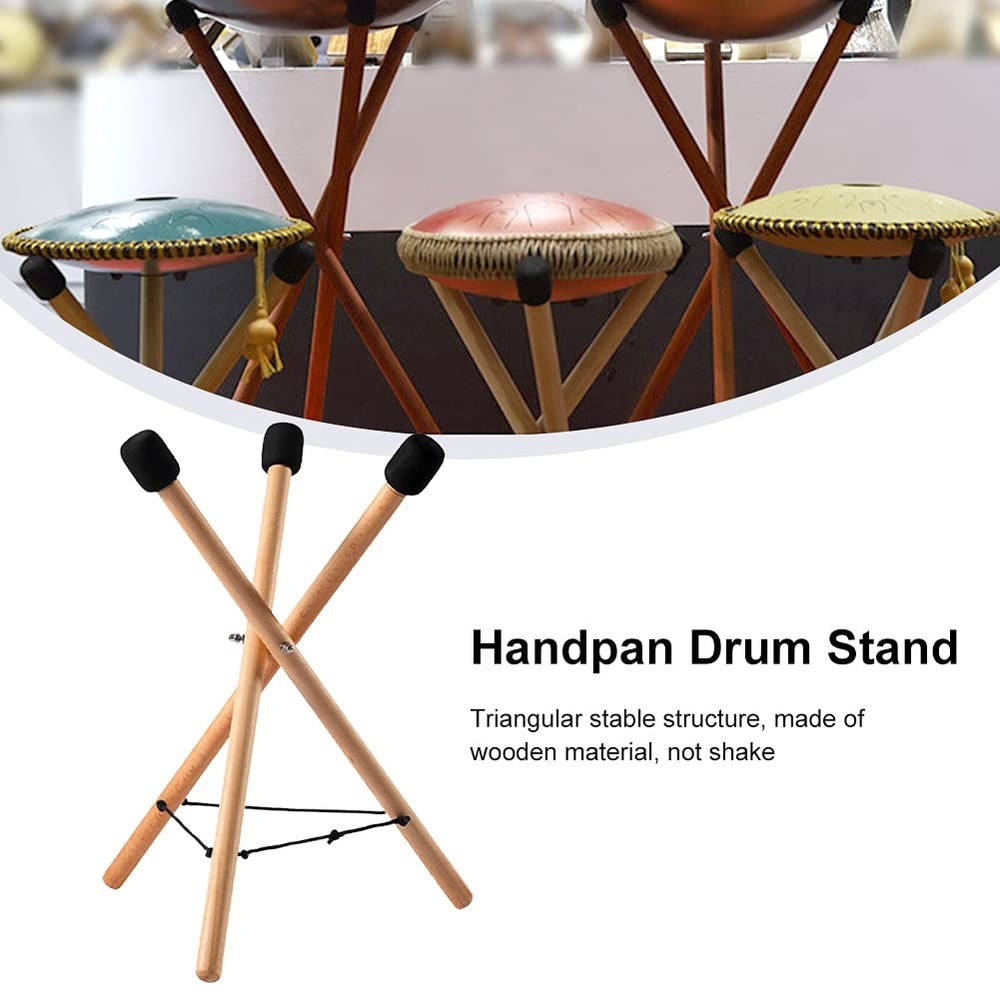 Handpan Drum Stand, Steel Tongue Drum Bracket, Solid Beech Wood Adjustable Tr...