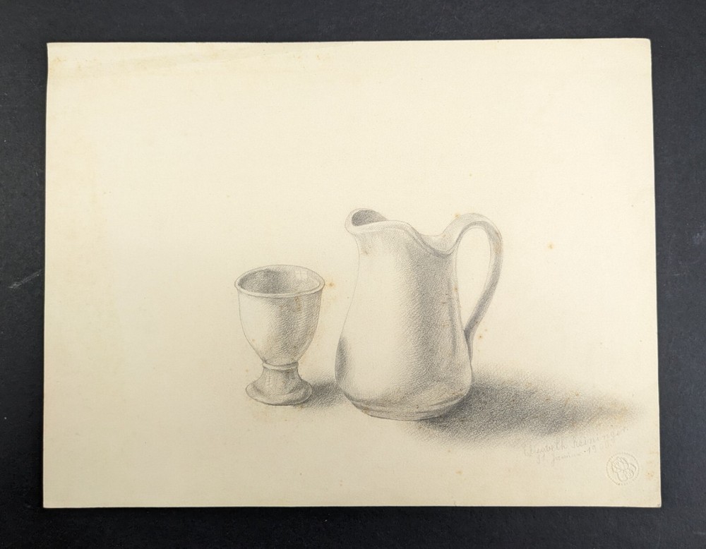 Elisabeth Reininger, Pitcher and Mug, Drawing, Signed, Dated, 1900