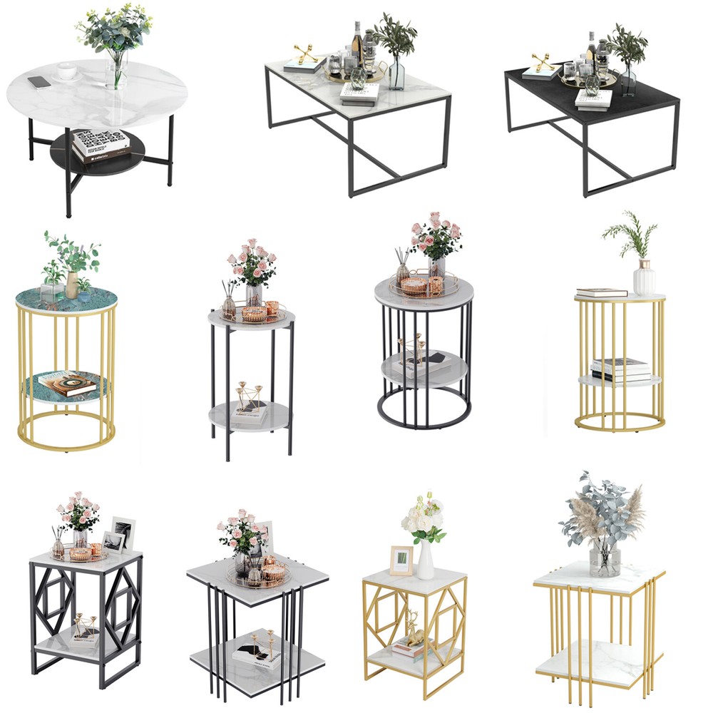 Upscale Real Marble Square/Round Tea Table Metal Frame Coffee Sofa Display Table