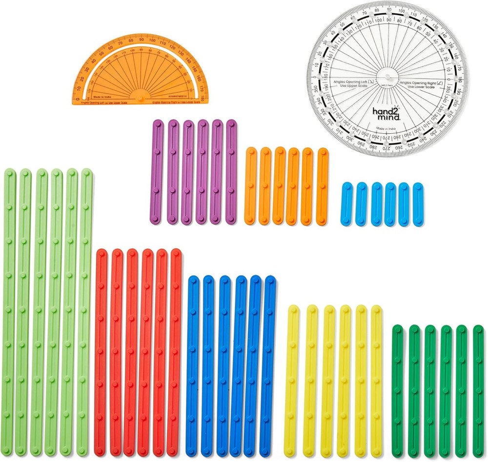 hand2mind AngLegs Starter Set with 2 Protractors, Geometry Multicolor