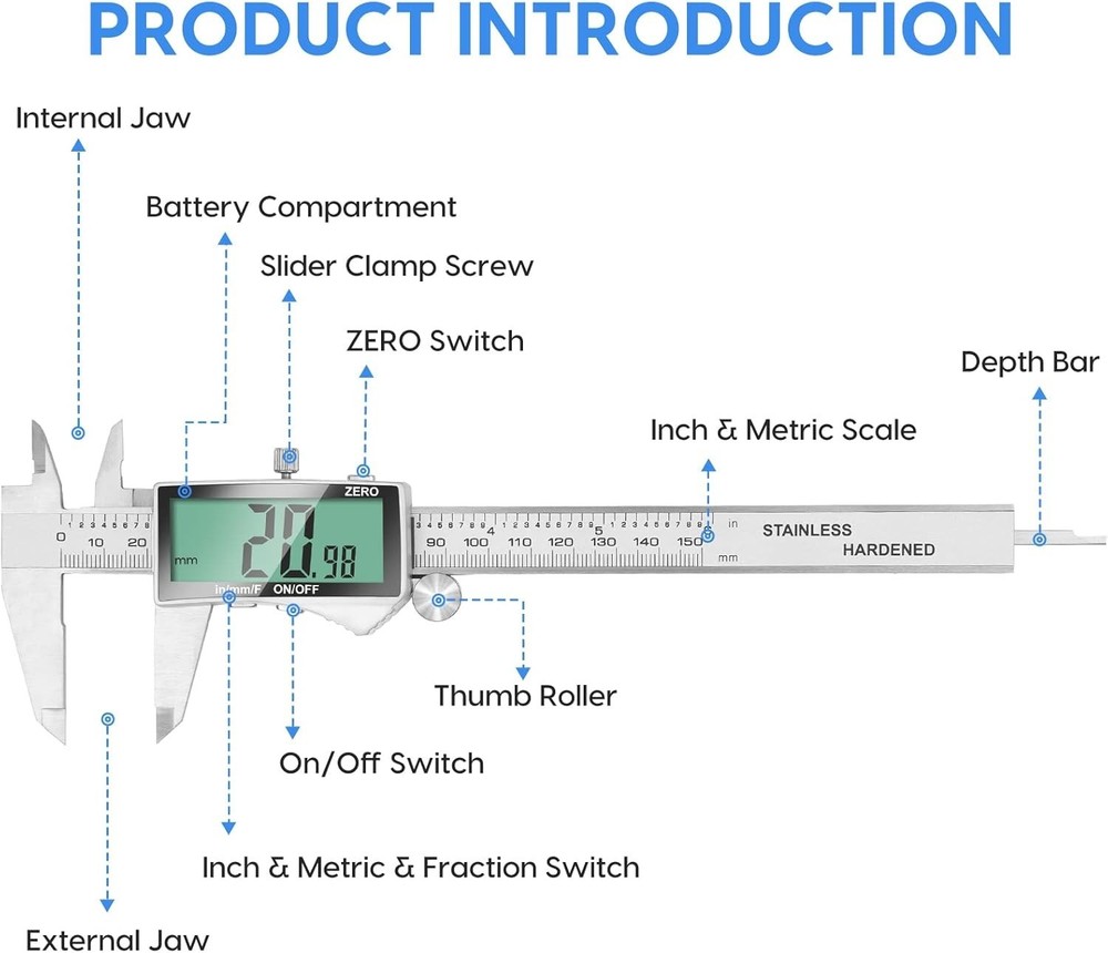 Multi-Mode Digital Caliper 6 Inch - Durable with Extra Screen & User-Friendly