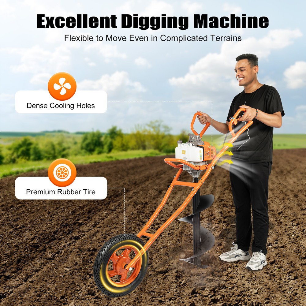 63CC 3HP 2-Stroke Digger Ground Auger Post Hole Drilling Borer Machine & 11" Bit