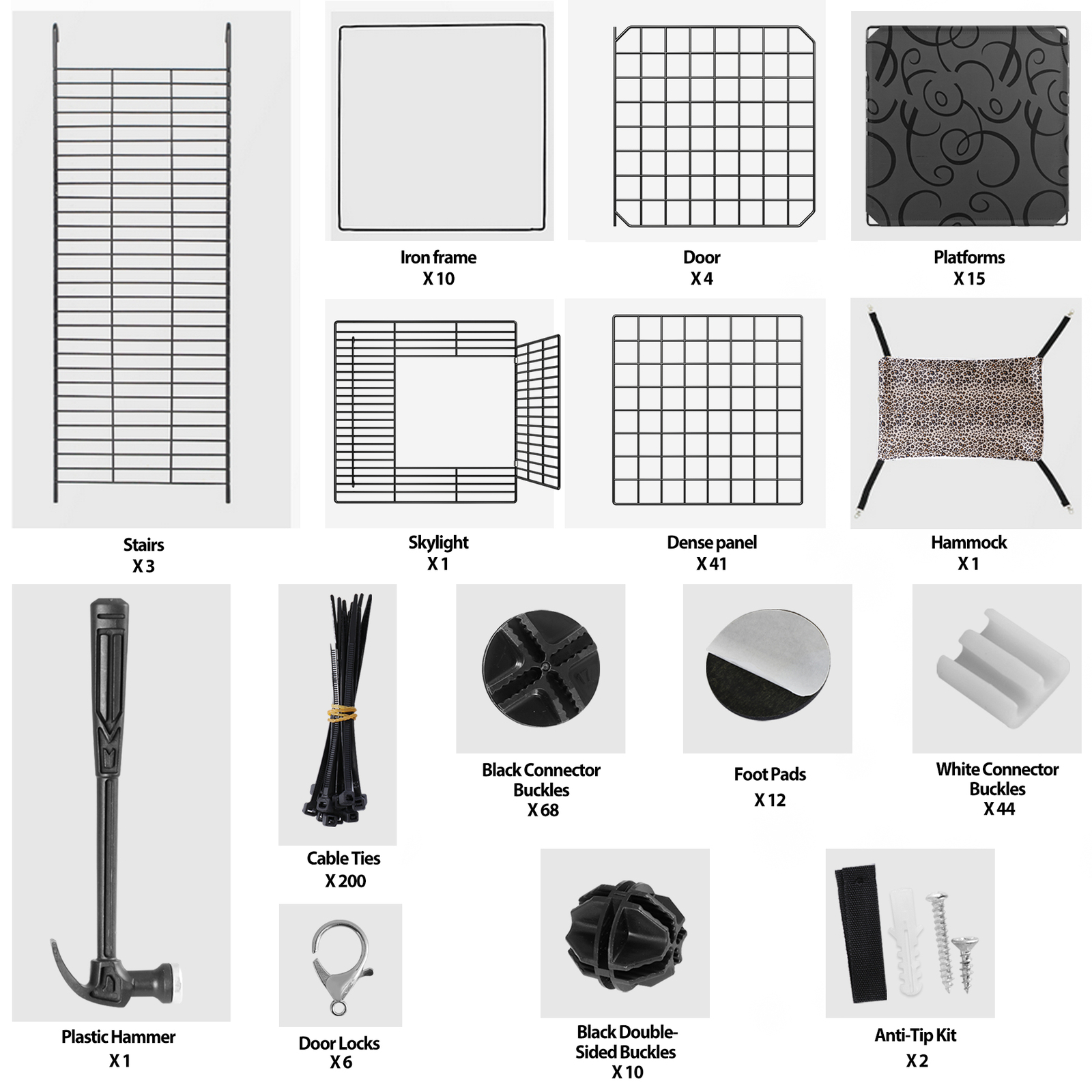 Large Cat Cage Enclosure Metal Wire 4-Tier Kennel DIY Playpen Catio with Hammock