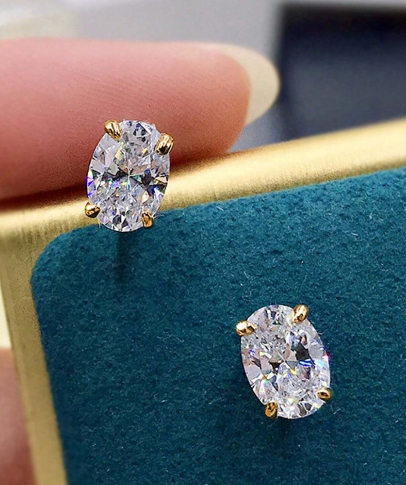 2Ct Lab Created Oval Cut Diamond Solitaire Stud Earrings 18K Gold Plated