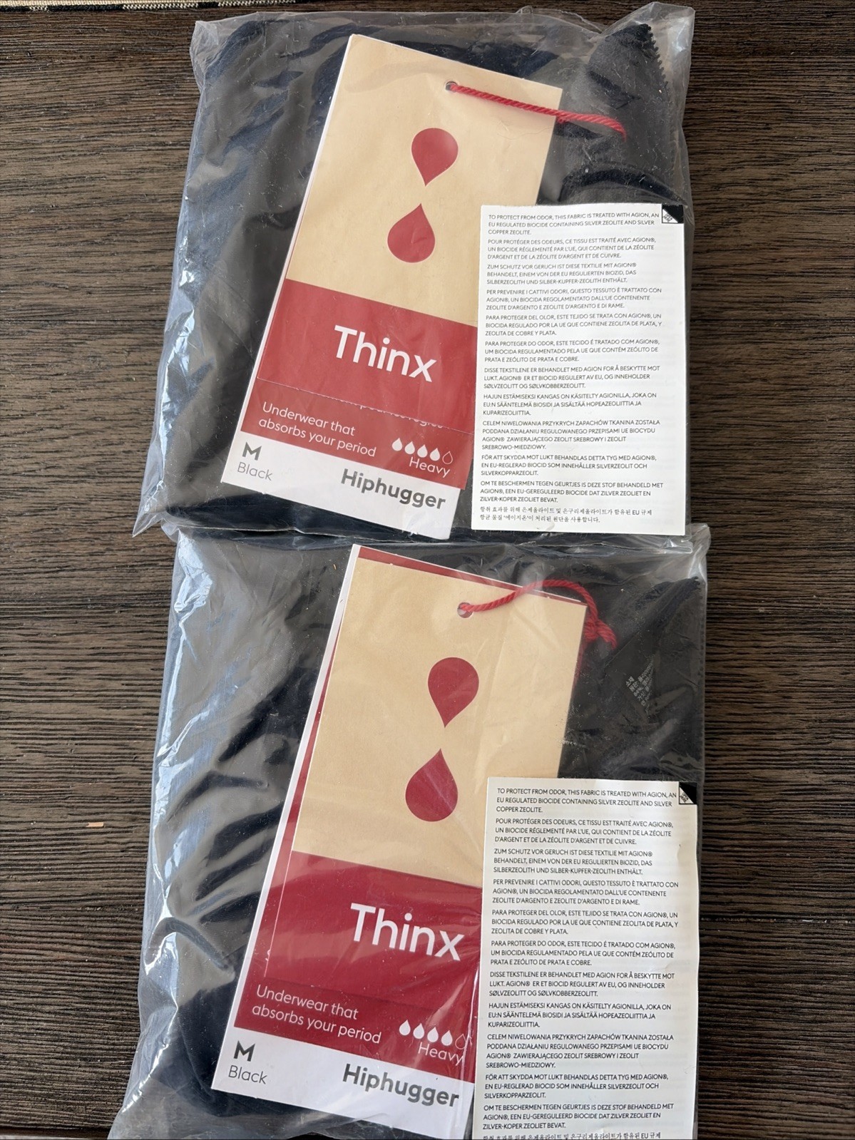 Thinx Hiphugger Leakproof Heavy Period Panties Size M Black - 2 pack