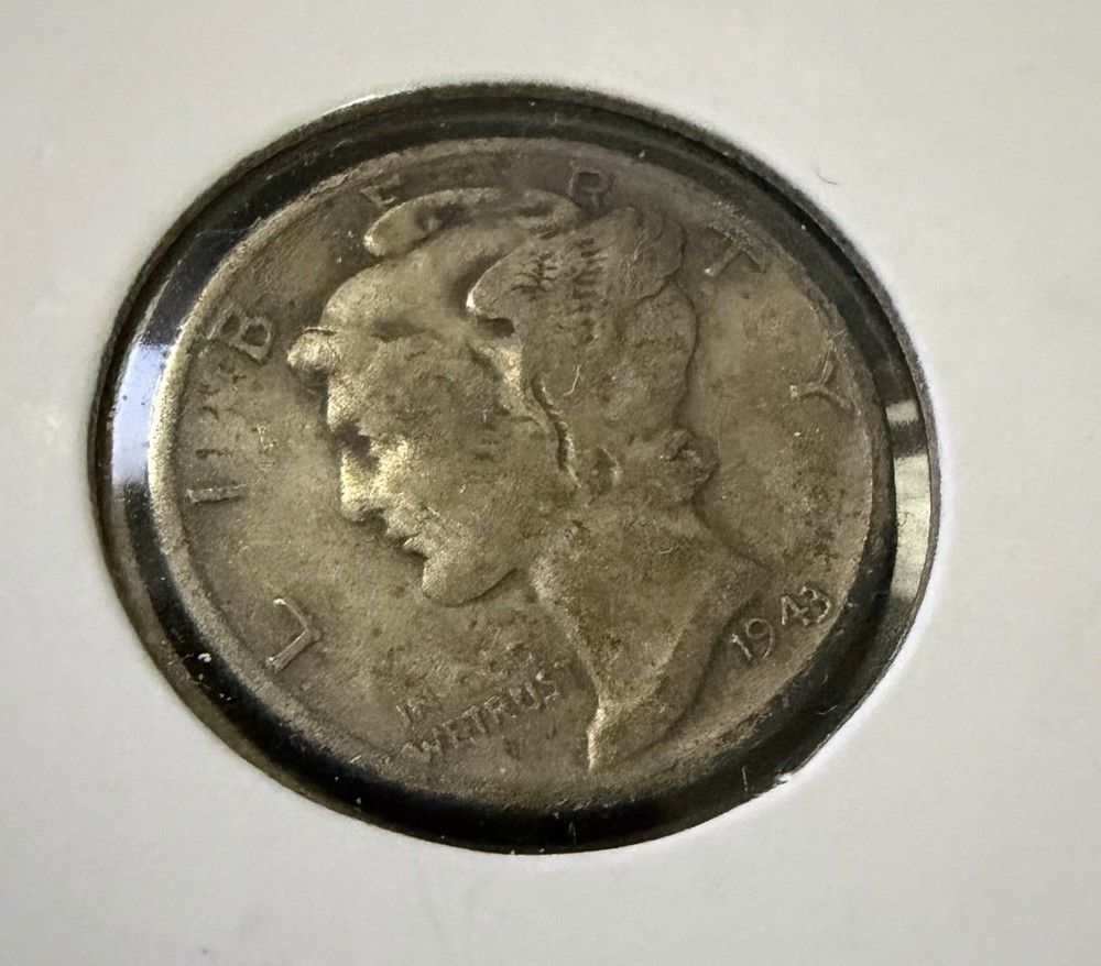 1943-D MERCURY DIME, 90% SILVER, F/VF CONDITION, CIRCULATED