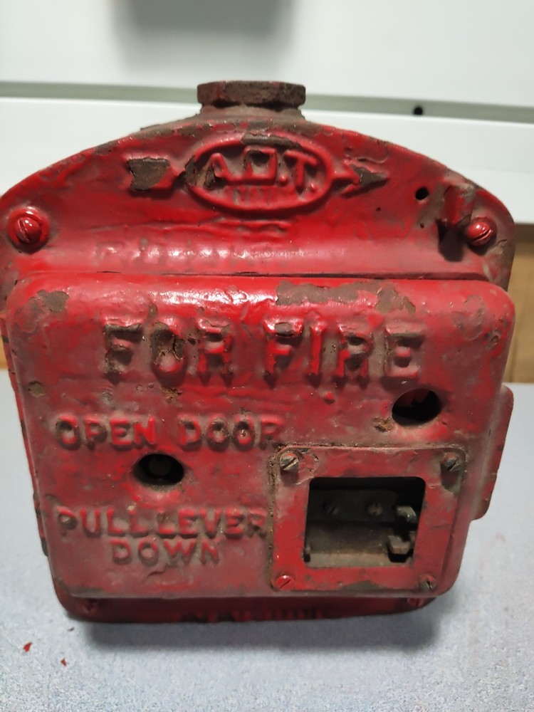 Antique ADT FIRE ALARM BOX Solid Cast Iron Red . FIRE ALARM PULL BOX VERY RARE