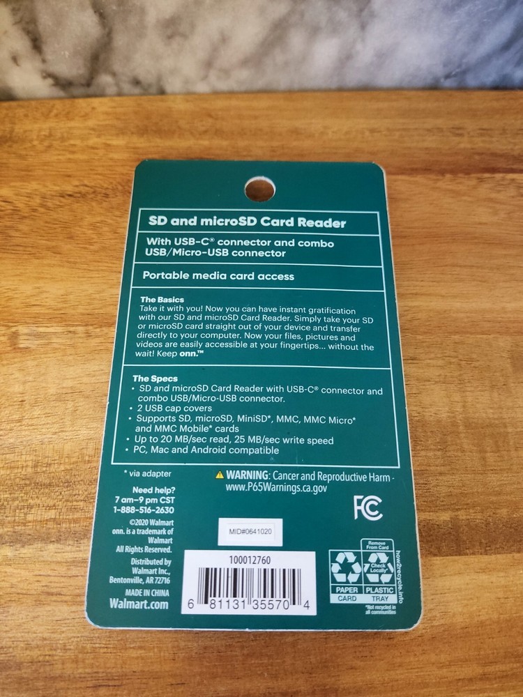 NEW ONN SD and microSD card reader
