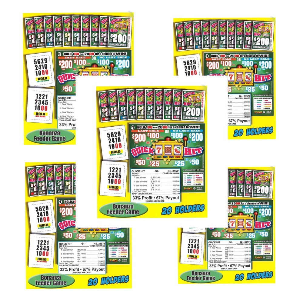 Pull Tab Tickets - Hard Card - Game - 5 Pack - Quick Hits - 300 ct ea