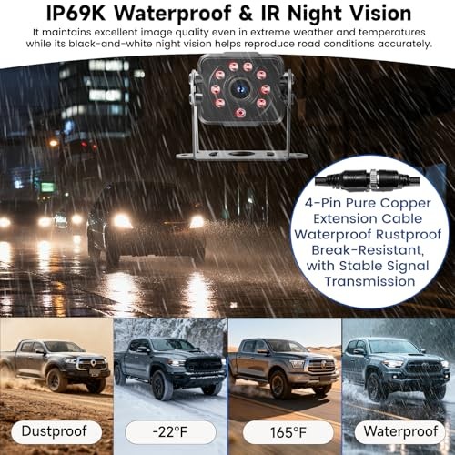 4 Wired Backup Camera System: 10.1" 1080P Touch DVR Recording Quad Split