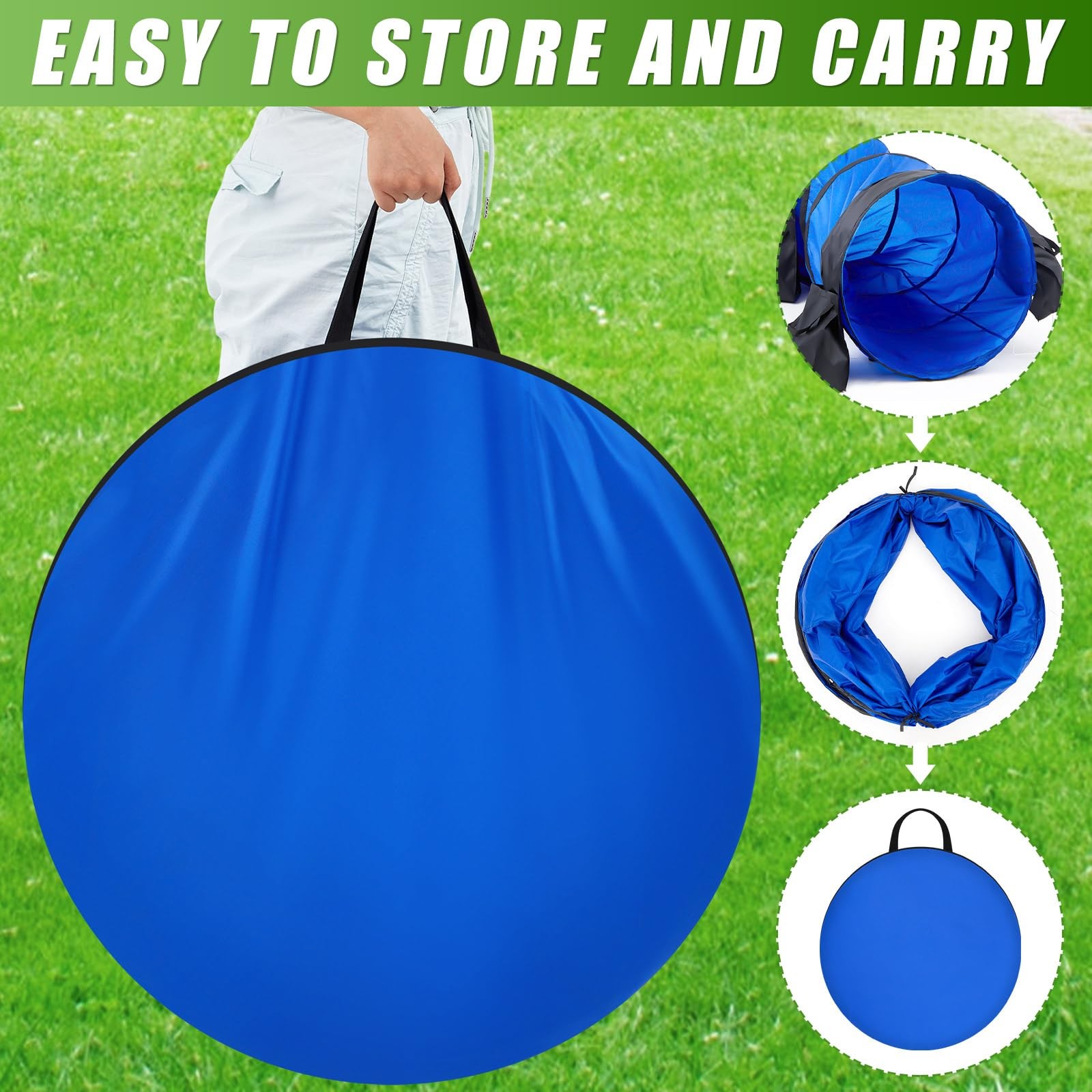 28 in 10 Foot Blue Extra Large Dog Agility Tunnel with Sandbags Dogs Agility ...