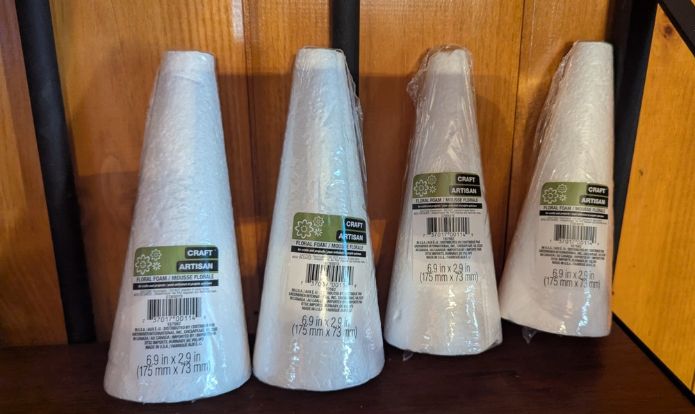 4 Styrofoam Christmas Tree Forms 6.9" x 2.9"