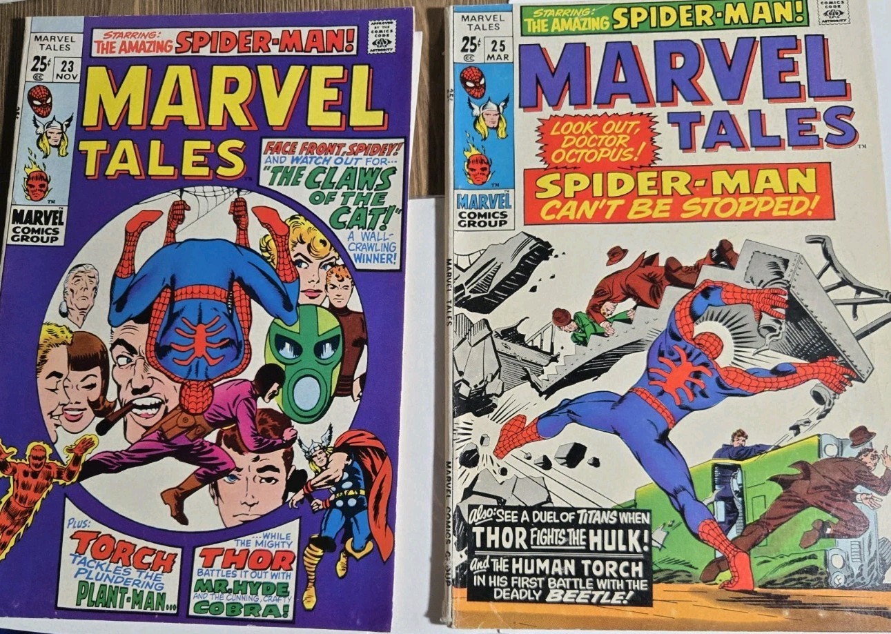 Vintage lot of Marvel Tales featuring Spider-Man, stretching from 1968 to 1985.