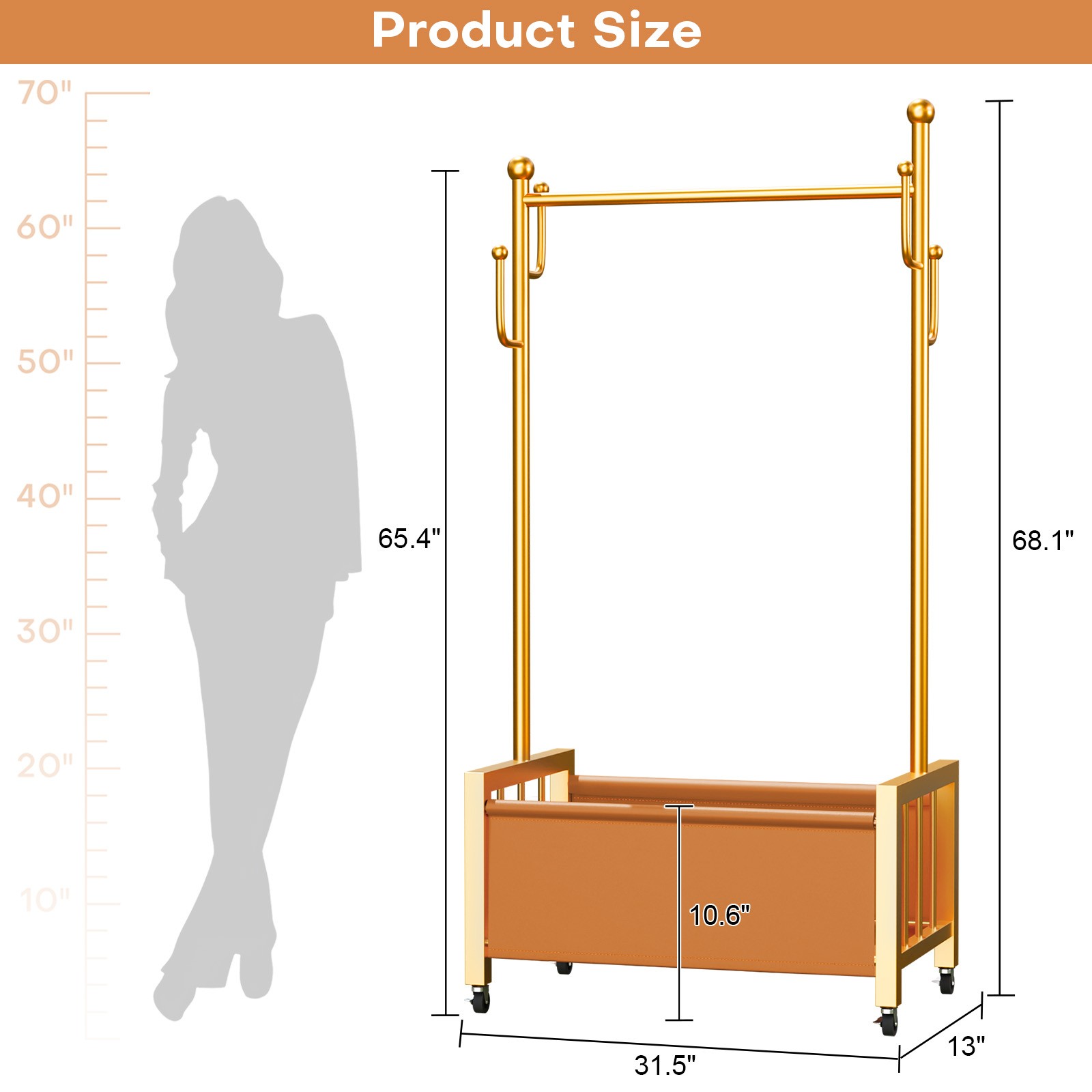 Rolling Garment Rack Organizer with Hanging Rod & Hooks for Small Apartment Dorm