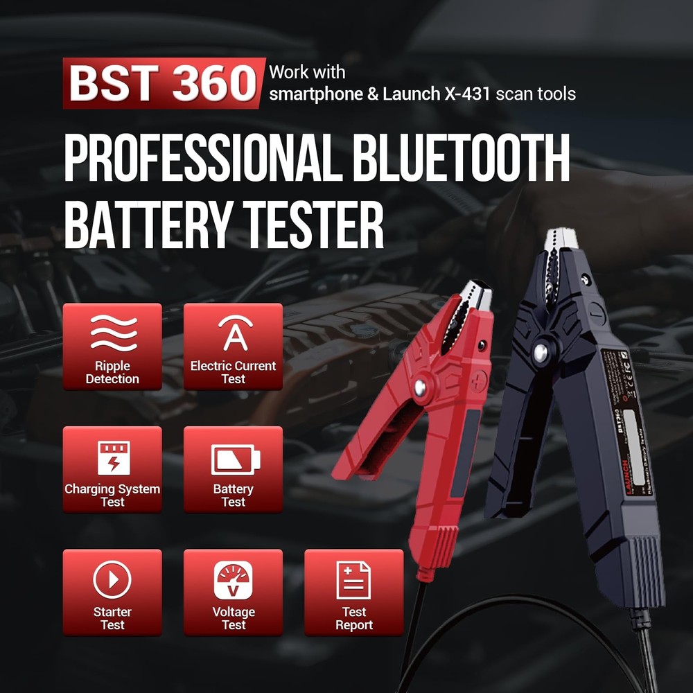 Launch Battery Tester, BST 360 Bluetooth Test Clip, Compact, Black