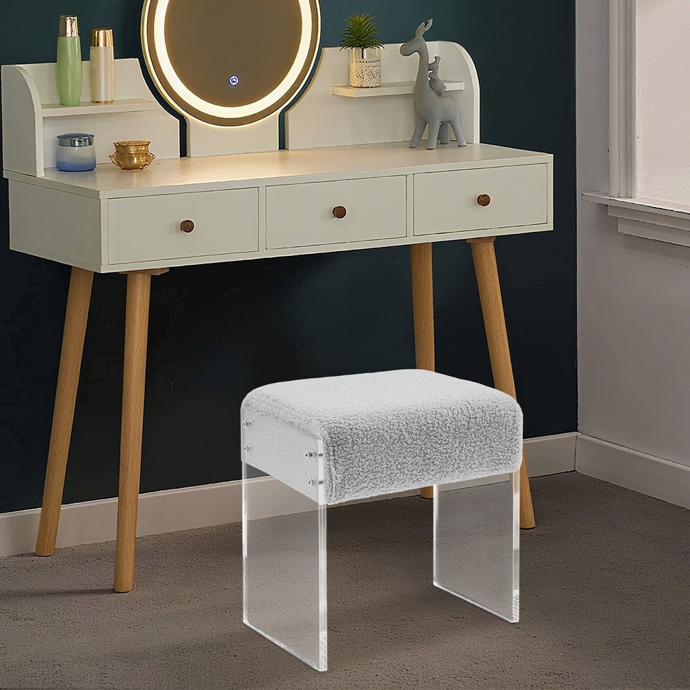Makeup Stool Modern Minimalist Acrylic Chair Multi-functional Vanity w/ Cushion