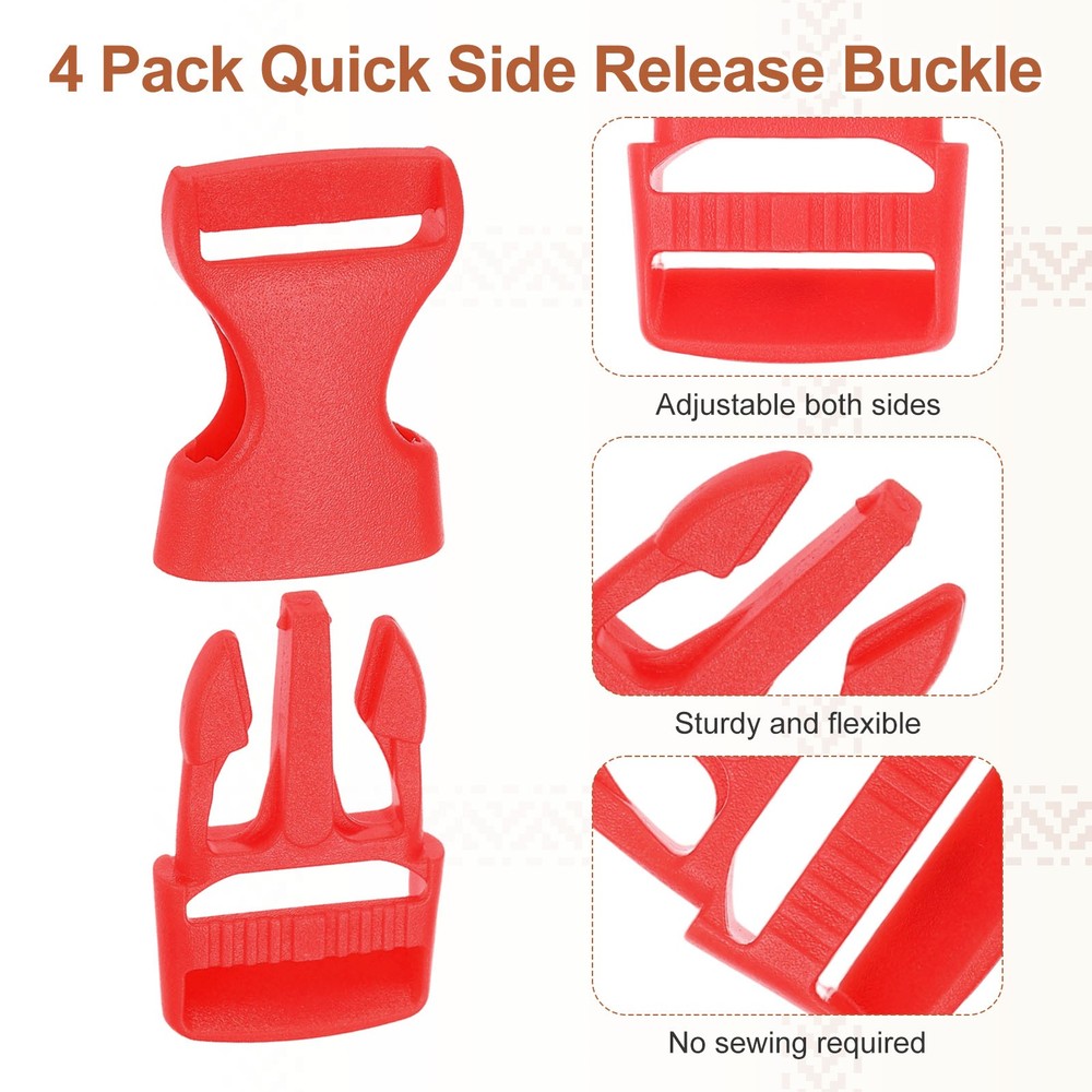 4 Pack Quick Side Release Buckle, 0.8" Plastic Buckle Clip, Red