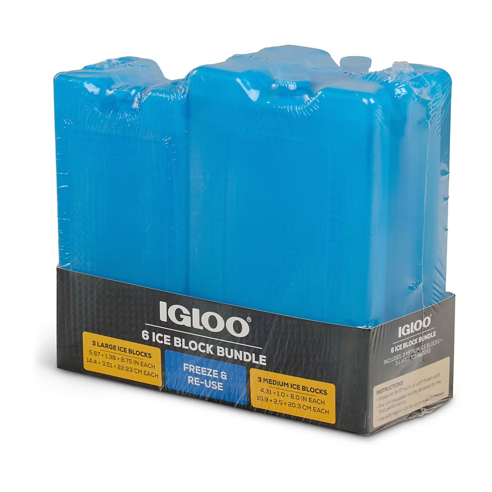 IGLOO Reusable Ice Blocks Freezer Packs 3 Large & 3 Medium 6 Pack