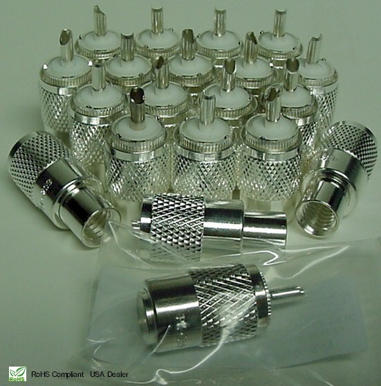 20 HIGH QUALITY PL-259 SILVER PLATED WITH TEFLON DIELECTRIC UHF MALE CONNECTORS