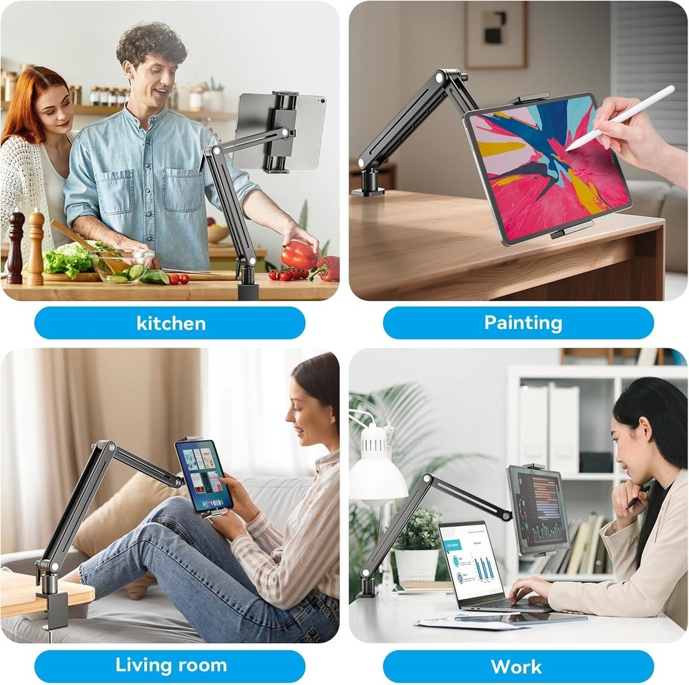 360 Degree Rotating Tablet Arm Stand - Adjustable Clamp