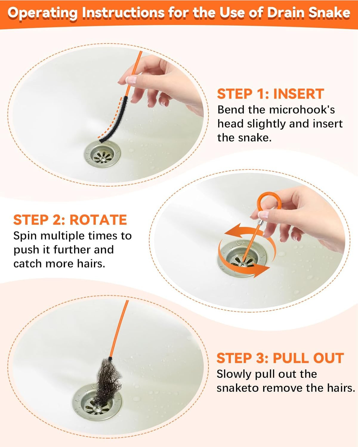 32 Inch Anti-Break Metal Drain Snake, Hair Clog Remover, Drain Cleaner Tool with