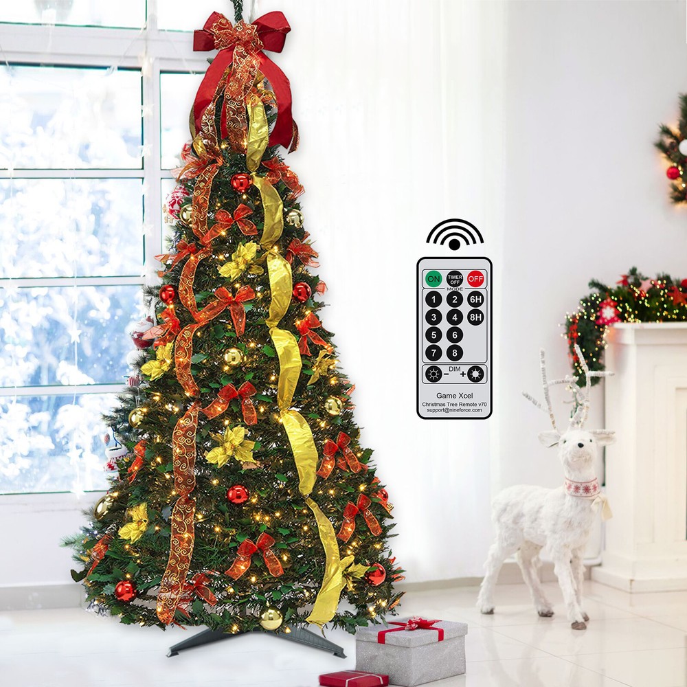 6FT Durable Artificial Christmas Tree Pre Lit Pre Decorated Remote Control