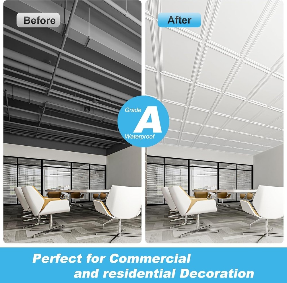 Drop Ceiling Tiles 48x24, Decorative PVC Ceiling Panels, Waterproof Rustproof...