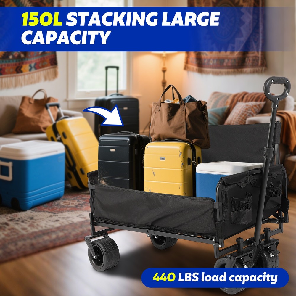440LBS Collapsible Folding Wagon, Multi-functional Sofa Seat Reclining Camping