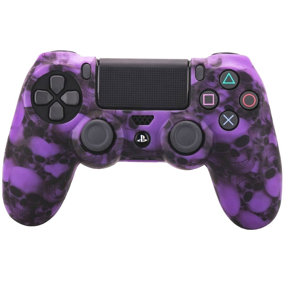 Silicone Grip Purple Skulls + (8) Multi Thumb Caps For PS4 Controller